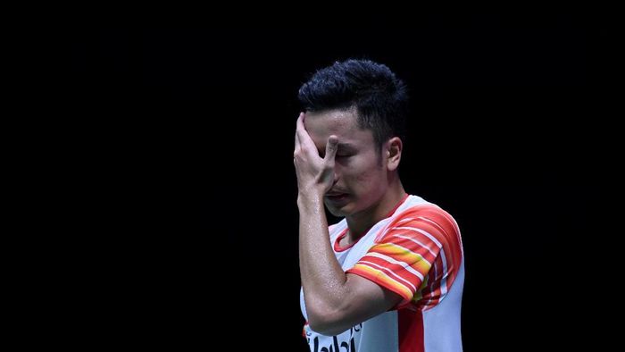 Anthony Sinisuka Ginting kecewa dengan penampilannya di Piala Sudirman 2019. (Wahyu Putro A / Antara)