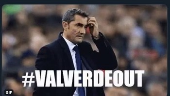 Bahkan ada yang mau sampai bagi-bagi uang jika Valverde dipecat malam ini. Foto: Twitter/MessiShoots