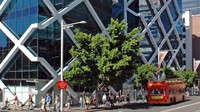 Bank Sentral Macquarie di Australia memiliki arsitektur menarik dengan stuktur kisi putih macam jaring di bangunannya. Istimewa/John Bek/CNN.