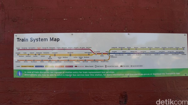 Ini adalah peta jalur kereta di Perth dan sekitarnya (Ahmad Masaul Khoiri/detikcom)