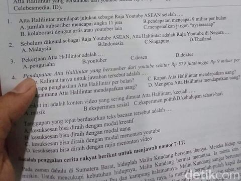 Konten Atta Halilintar Dinilai Tak Layak Masuk Soal Ujian SD di Serang