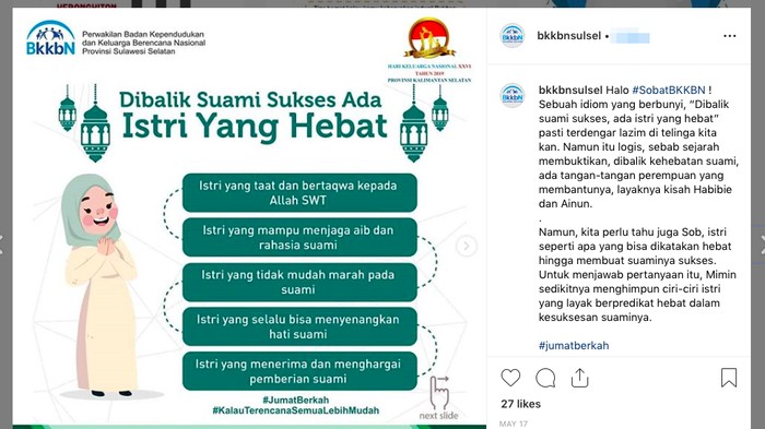 Konten ini memicu kontroversi karena dinilai patriarki (Foto: Instagram) Konten ini memicu kontroversi karena dinilai patriarki (Foto: Instagram)