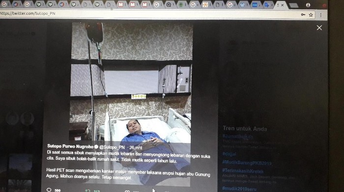 Unggahan Twitter Sutopo PN. (Foto: Repro Twitter Sutopo) Unggahan Twitter Sutopo PN. (Foto: Repro Twitter Sutopo)