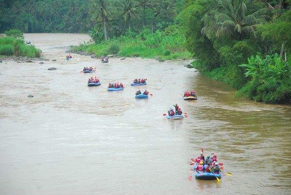 Wisatawan bisa menguji nyali dengan menyusuri sungai Serayu 7 kilometer hingga 14 kilometer. (Uje Hartono/detikcom) Wisatawan bisa menguji nyali dengan menyusuri sungai Serayu 7 kilometer hingga 14 kilometer. (Uje Hartono/detikcom)