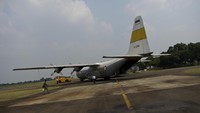 Hercules tersebut untuk menjemput jenazah Ibu Negara 2004-2014 Ani Yudhoyono yang tutup usia karena kanker darah di Singapura. ANTARA FOTO/Galih Pradipta.