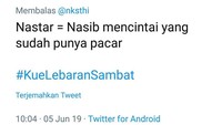  Terakhir ada nastar yang tak kalah miris. Nastar : Nasib mencintai yang sudah punya pacar. Foto: Twitter
