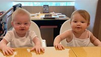 Ini momen makan siang Allie pertama bareng sepupunya. Duh, dua-duanya lucu banget! Foto: Instagram lamamatropicana  