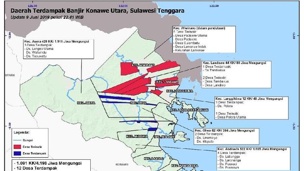Grafis sebaran wilayah di Sulawesi yang terdampak banjir.