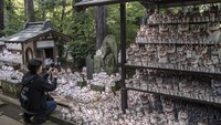 Maneki Neko yang berwarna putih diyakini sebagai simbol dari kemurnian dan kebahagiaan. Sedangkan Maneki Neko yang berwarna hitam diyakini sebagai simbol untuk keselamatan dan menangkal kejahatan. Carl Court/Getty Images.