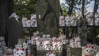 Awal mula keberadaan patung Maneki Neko ini bermula saat periode Edo berlangsung. Di kisahkan seorang raja samurai bernama Naotaka Li terjebak badai saat tengah melakukan perjalanan. Saat itu, Li melihat seekor kucing melambai kepadanya seolah mengajak dirinya masuk untuk berlindung ke dalam sebuah kuil yang diketahui bernama Kuil Gotokuji di Setagaya-ku, Tokyo. Carl Court/Getty Images.