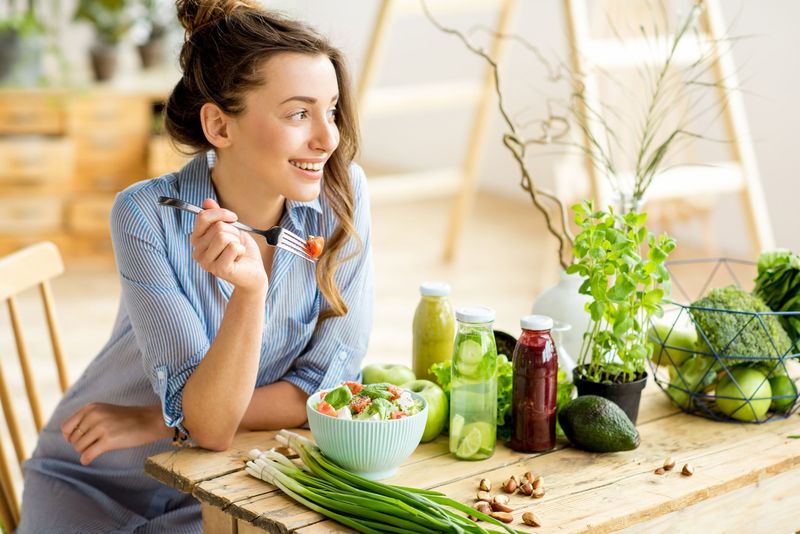 Balanced diet Organic Healthy food Clean eating selection Including Certain Protein Prevents Cancer: fish, meat, fruit, vegetable, cereal, leaf vegetable