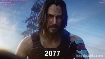 Keanu Reeves dianggap bagaikan makhluk abadi. Sampai 2077 saja masih eksis lho! (Foto: Boredpanda.com)