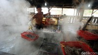 Seorang pekerja nampak sibuk mengolah ikan teri air menjadi ikan asin di Blok Pengasinan Muara Angke, Penjaringan, Jakarta Utara.