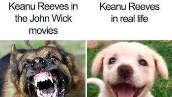 Keanu Reeves di film dan game dianggap sangar banget. Padahal aslinya penuh pesona. (Foto: Boredpanda.com)