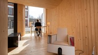 IBA Timber Prototype menggunakan fabrikasi digital untuk meminimalisir penggunaaan logam yang biasanya diperlukan dalam konstrksi. Inhabitat/Thomas Mueller.
