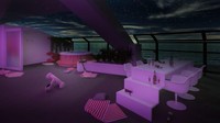 Massive Suite memiliki teras pribadi di bagian depan kapal, lengkap dengan hot tub dan meja berundak untuk para penghibur (Virgin Voyages/CNN)