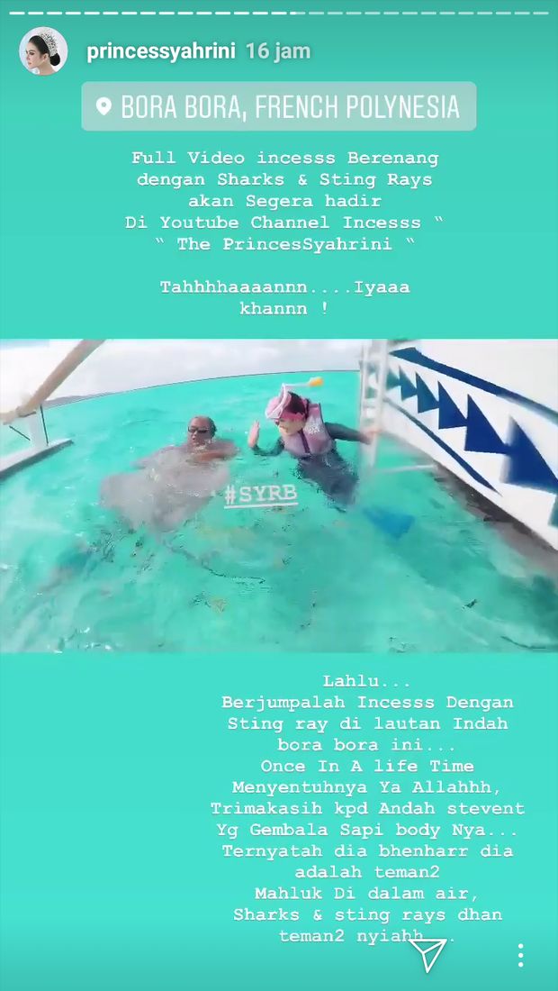 Diajak Renang Bareng Hiu dan Pari, Syahrini Pura-pura Bahagia