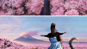Godzila pun menari-nari di pengunungan fuji.  (Foto: Boredpanda)