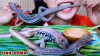 Bernyali Besar! Wanita Cantik Ini Berani Makan Iguana