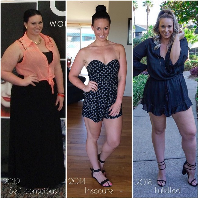 Inilah tiga fase penampilan Kate. Di 2012 dengan berat ratusan kilogram, 2014 dengan berat antara 48 sampai 50 kg dan tubuhnya di 2018, di mana Kate tidak pernah lagi menimbang beratnya.  Foto: dok. Instagram @dedikated_lifestyle