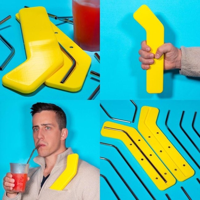 Aku bikin tempat khusus untuk membawa sedotan besi. Selamat tinggal sedotan plastik! tulisnya, saat memamerkan barang ciptaannya berupa tempat menyimpan sedotan metal berwarna kuning ini. Foto: Instagram/@unnecessaryinventions