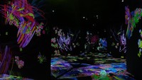 Tiba di ruangan berikutnya dengan skala lebih besar terdapat Animals of Flowers, Symbiotic Lives. Di sini ada gambar tumbuh-tumbuhan, binatang, bunga-bunga yang bertunas, mekar, dan menyebar.  Foto: teamLab Future Park (Agnes/detikHOT)