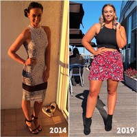 Inilah perbandingan tubuhnya di 2014 dan 2019. Di 2014, dia sempat memiliki tubuh terkurusnya yakni 48 kg.  Foto: dok. Instagram @dedikated_lifestyle