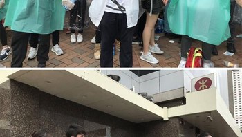 Para relawan menggunakan masker, kacamata serta jas hujan lalu membentuk tembok manusia untuk melindungi area kesehatan untuk melakukan pertolongan pertama jikalau ada pendemo yang terluka. (Foto: Boredpanda)