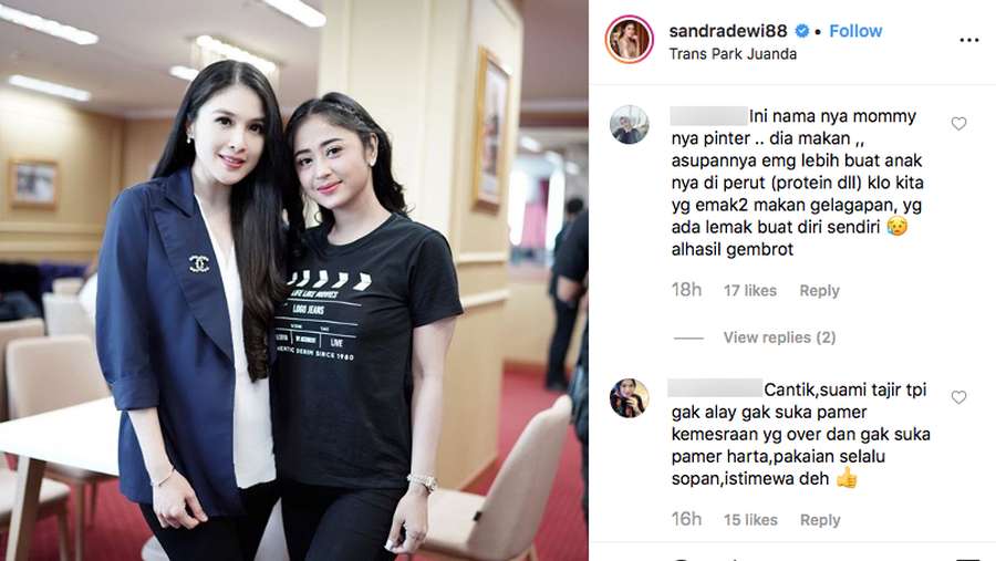 Foto Bareng, Ini Beda Komentar di IG Sandra Dewi dan Dewi 