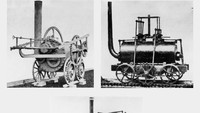 Penydarren, kereta uap pertama yang dapat bekerja ditemukan oleh Richard Trevithick, 1804. Salamanca, kereta milik John Blenkinsop diproduksi pada tahun 1812. dan Puffing Billy yang diproduksi tahun 1814 oleh William Hedley, Jonathan Forster dan Timothy Hackworth. Getty Images/Hulton Archive.