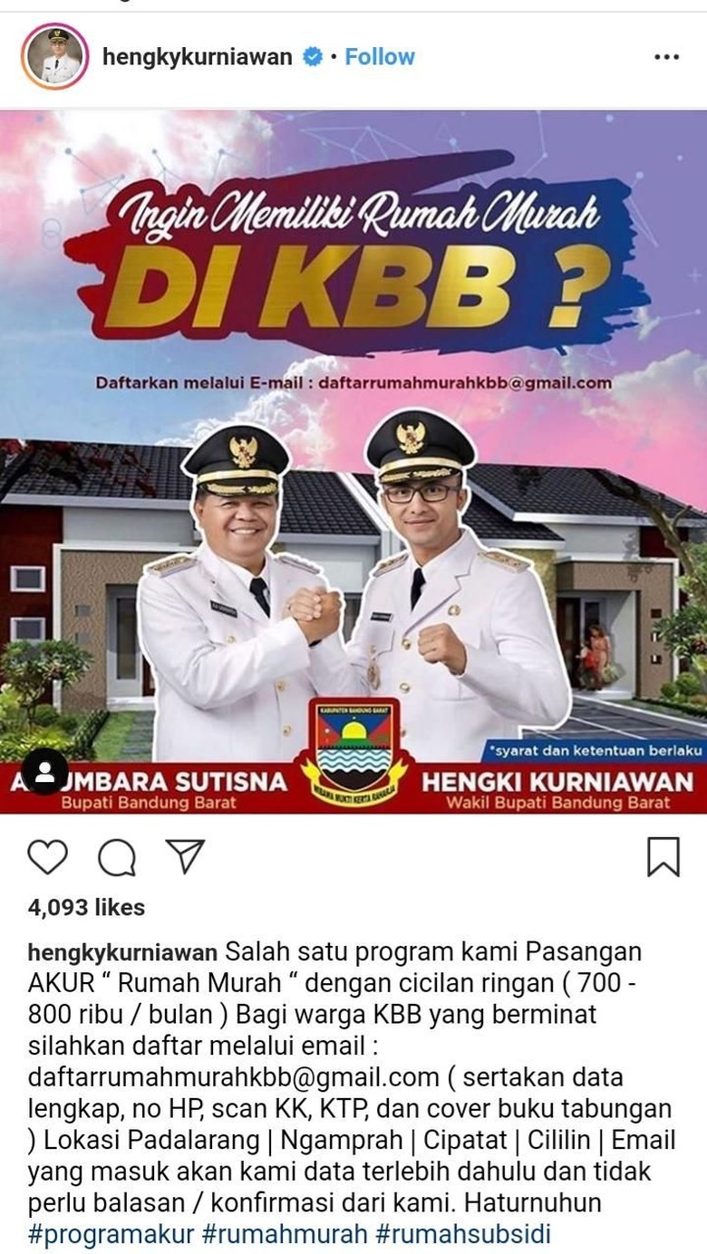 Program Rumah Murah KBB, Hengky Kurniawan: DP Hanya Rp 6 Juta Program Rumah Murah KBB, Hengky Kurniawan: DP Hanya Rp 6 Juta