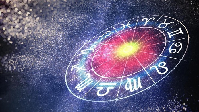 Zodiak The womans portrait in the astrological atmosphere, zodiac signs and planets