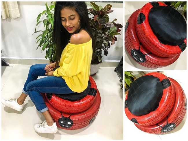 Ban bekas yang sudah dicat merah ini bisa disulap menjadi kursi ruang santai. (Foto: Dok. Brightside)