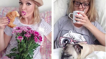 Foto cantik di atas tempat tidur full dengan makeup, nyatanya muka kucel dan rambut berantakan. (Foto: Instagram/geraldinewest_)