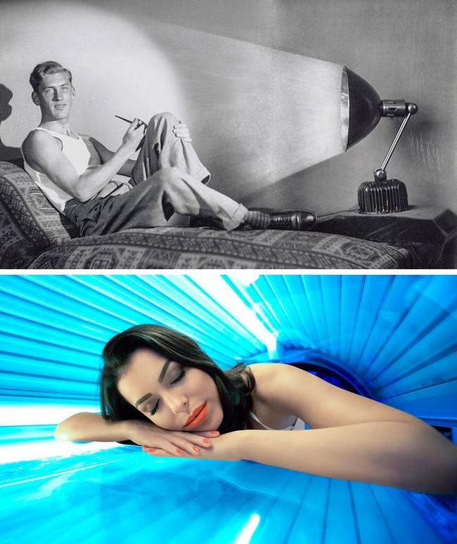 Mesin tanning pada era 1930-an berbentuk seperti lampu meja dengan sinar yang langsung menyorot ke ubuh. Kini, tanning bisa dilakukan dalam sebuah mesin berbentuk peti sehingga memberi hasil yang maksimal.  (Foto: Istimewa)