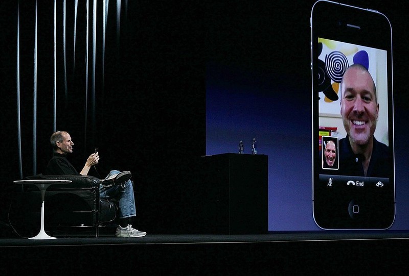 SAN FRANCISCO - JUNE 07:  Apple CEO Steve Jobs demonstrates FaceTime video conferencing on the new iPhone 4 as he delivers the opening keynote address at the 2010 Apple World Wide Developers conference June 7, 2010 in San Francisco, California. Jobs kicked off their annual WWDC with the announcement of the new iPhone 4  (Photo by Justin Sullivan/Getty Images)