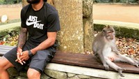 Alex Lacazette penyerang Arsenal asyik berpose bersama seekor monyet. Kabarnya, foto ini diambil di Bali (Instagram/lacazettealex)