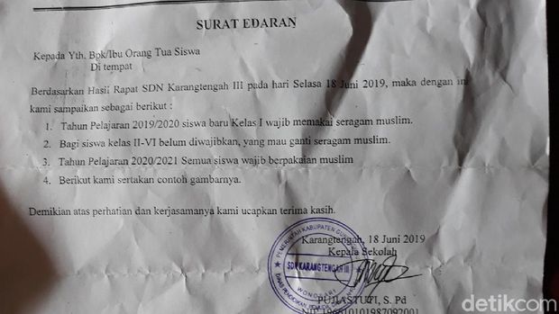 Aturan Siswa SDN Wajib Berbaju Muslim Viral, Wali Murid Buka Suara
