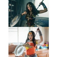 Lewat akun @Framsook_lek_lek, seorang perempuan asal Thailand memamerkan kebolehan bergaya ala artis atau tokoh terkenal dunia. Namun, hasil akhirnya bukan glamor melainkan kocak lantaran ia memanfaatkan makanan hingga benda-benda di sekitar. Seperti panci dan sapu ijuk yang dipakainya untuk meniru gaya Gal Gadot sebagai Wonder Woman. (Foto: Instagram/@framsook_lek_lek)