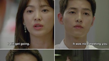 Adegan di film serial tenar yang mempertemukan mereka, Descendant of the Sun, ikut menjadi viral dengan caption yang sedih. Foto: Twitter