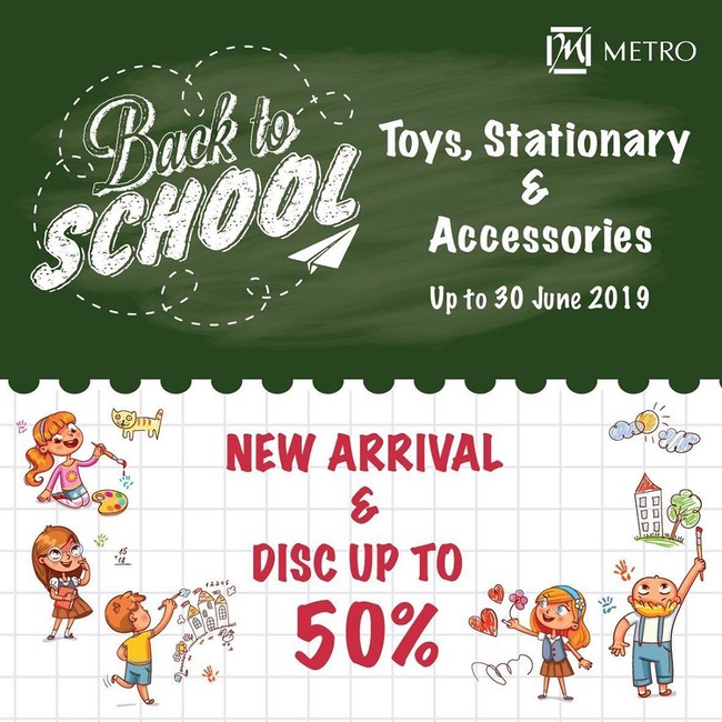 Metro Department Store pun juga bisa jadi destinasi belanja keperluan sekolah. Hingga 30 Juni 2019, beragam mainan, alat tulis, dan aksesori diskon hingga 30%. Foto: Instagram