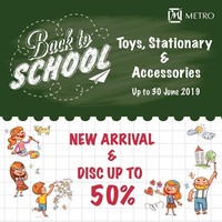 Metro Department Store pun juga bisa jadi destinasi belanja keperluan sekolah. Hingga 30 Juni 2019, beragam mainan, alat tulis, dan aksesori diskon hingga 30%. Foto: Instagram