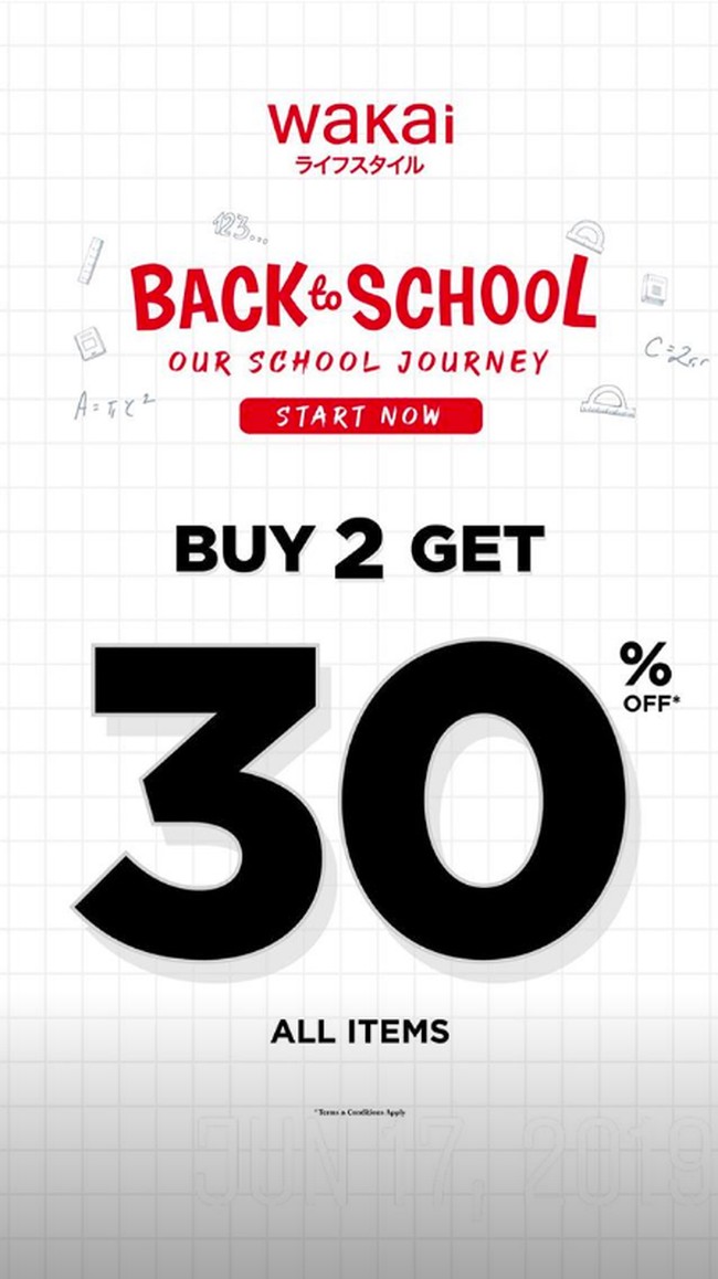 Memasuki tahun ajaran baru, beragam brand sepatu menggelar diskon khusus, termasuk Wakai. Hingga 21 Juli, merek sepatu asal Jepang ini menawarkan potongan harga 30% untuk pelanggan yang membeli dua pasang. Promo ini berlaku untuk semua jenis alas kaki. Foto: Instagram