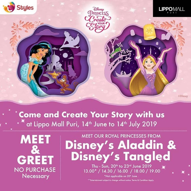 Meet & Greet Disney Princess digelar Lippo Mall Puri hingga 14 Juli 2019. Di sana, anak-anak bisa bertemu dengan para putri dari film Alladdin hingga Tangled. Foto: Dok. Instagram