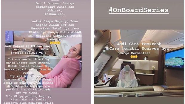 Posting Salat di Pesawat, Syahrini Pakai Scarf Pengganti Mukena