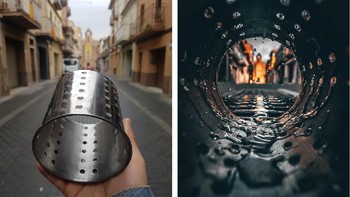 Konsep yang sama namun menggunakan benda berbeda. Ketika menggunakan semacam wadah peniris alat makan ini, namun tanpa penampang, efek yang dihasilkan tampak lebih dramatis. Foto: Instagram/jordi.koalitic