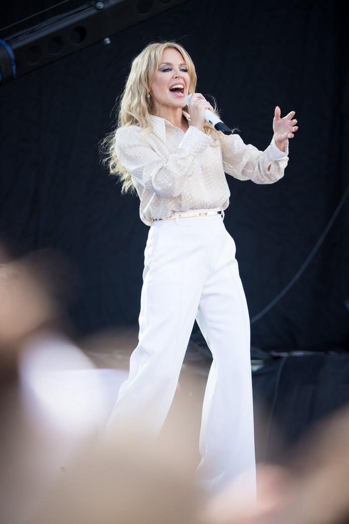 GLASTONBURY, ENGLAND - JUNE 30: Kylie Minogue performs on the Pyramid stage on day five of Glastonbury Festival at Worthy Farm, Pilton on June 30, 2019 in Glastonbury, England. (Photo by Ian Gavan/Getty Images)