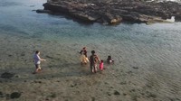 Karang di lokasi ini menghampar puluhan meter menjorok ke laut, karena terhalang karang, ombak tidak sampai ke tepian. Sehingga cukup aman ketika traveler berjalan menikmati jernihnya air laut dan biota laut kecil di lokasi ini. (Syahdan Alamsyah/detikcom)