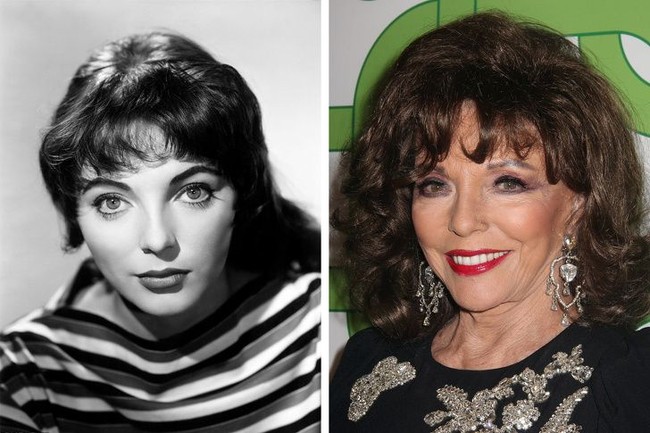 Joan Collins memiliki kecantikan khas yang membuatnya jadi ikon di era 50-an, bahkan sampai sekarang. Salah satu gayanya yang tak berubah adalah rambut brunette yang ditata berponi dan bervolume. Foto: Dok. Brightside