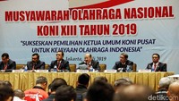 Musornas KONI Pusat berlangsung di Golden Ballroom, Hotel Sultan, Senayan, Selasa (2/7/2019). Musornas diikuti 101 anggota suara, yang terdiri dari 34 KONI Provinsi dan 67 cabang olahraga.